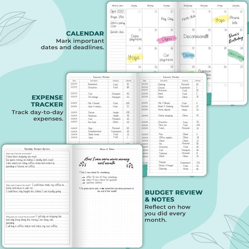 GoGirl Budget Planner â€“ Monthly Financial Planner Organizer Budget Book. Expense Tracker Notebook Journal to Control Money, Compact (Turquoise) - Image 5